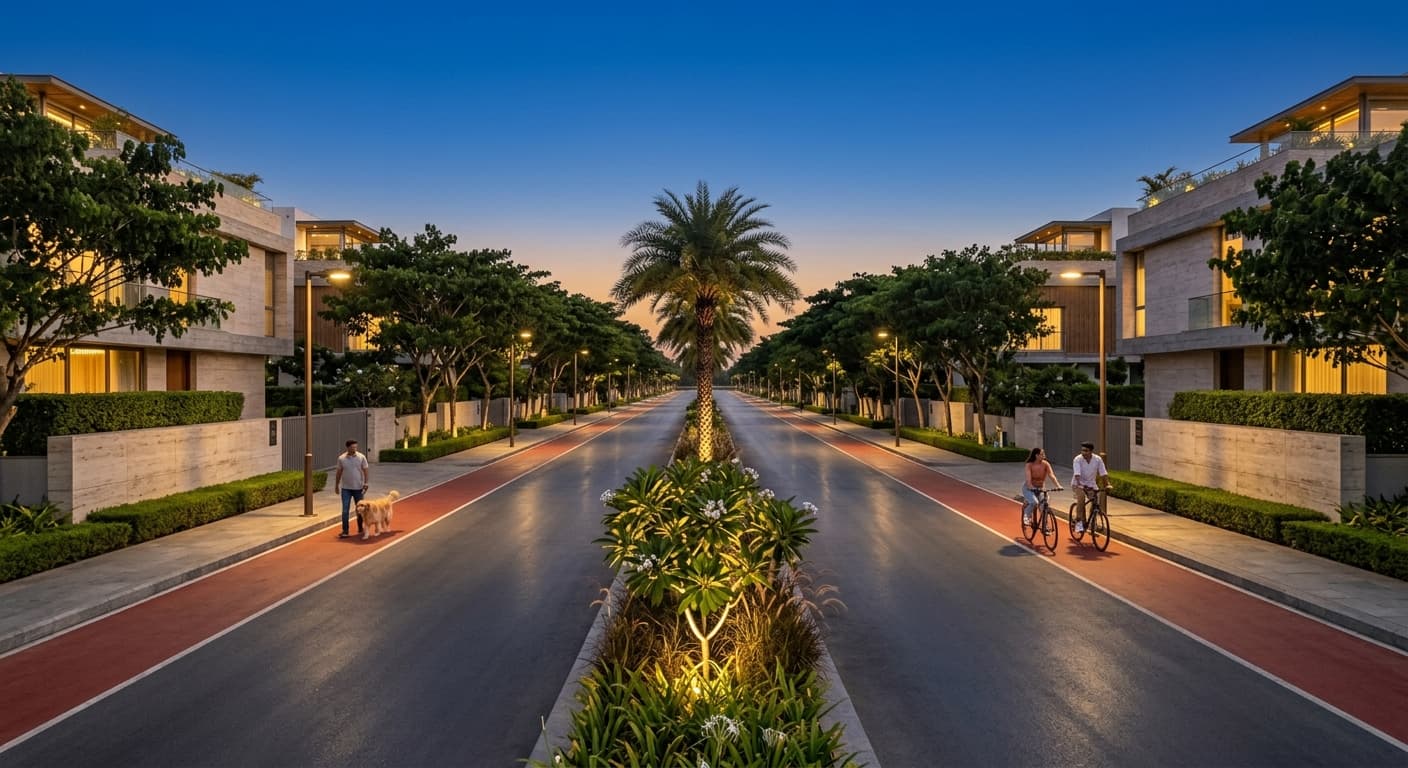 The boulevard at dusk
