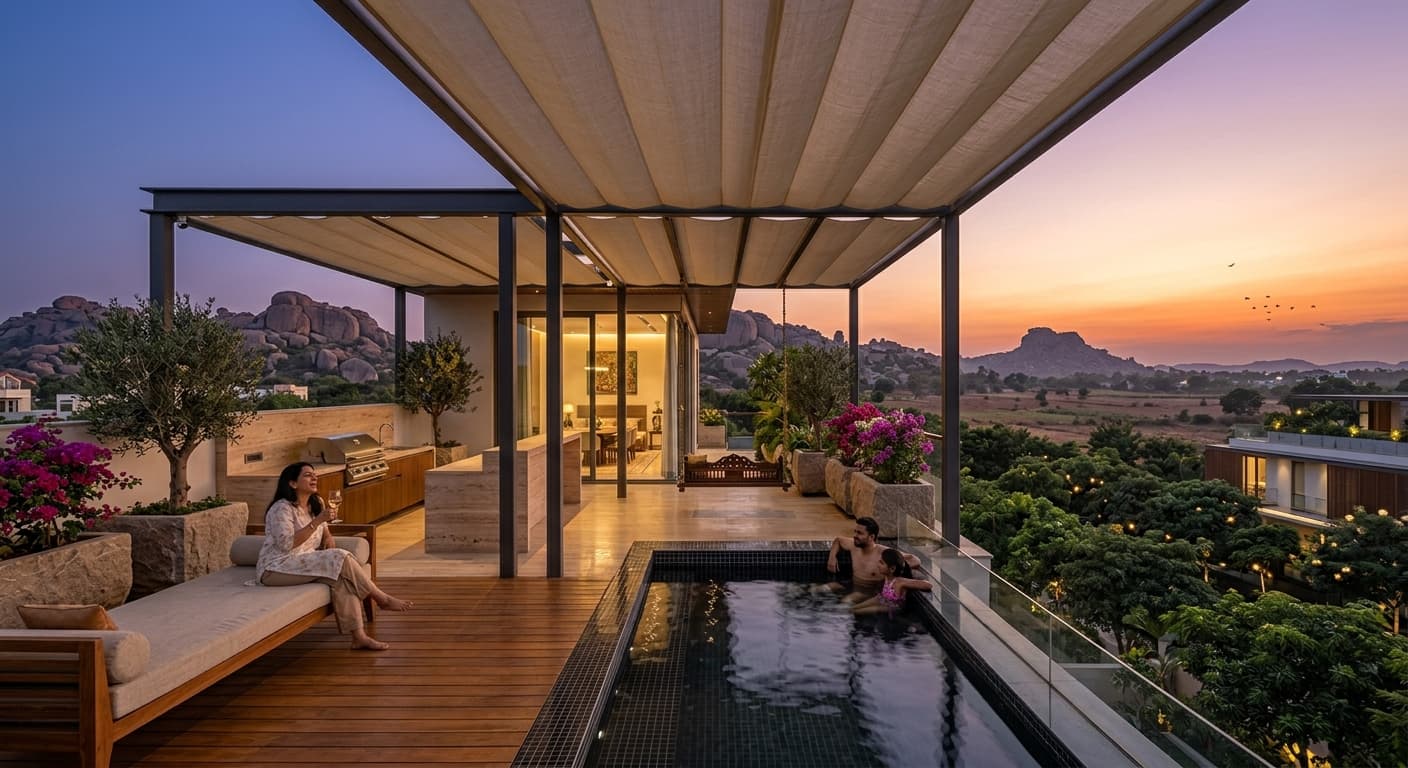 Rooftop terrace at sunset